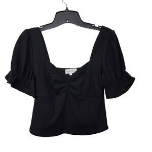 Revolve Privacy Please Lana Top Black Ruched Short Sleeve Ruffle Size Small Crop